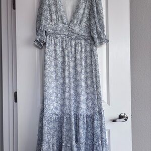Altar'd State Pale Blue Floral Tiered Maxi Dress